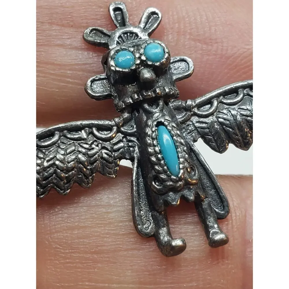Vintage Native American Zuni Kachina Eagle Dancer Cuff Links Turquoise Pair Set